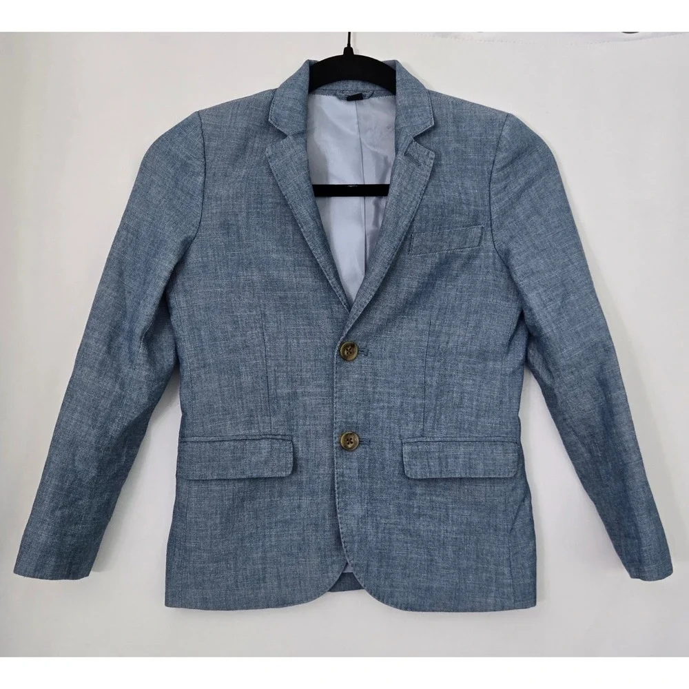 Crewcuts J Crew Boys 8 Blue Cotton Chambray Ludlow Suit Blazer Jacket BW483